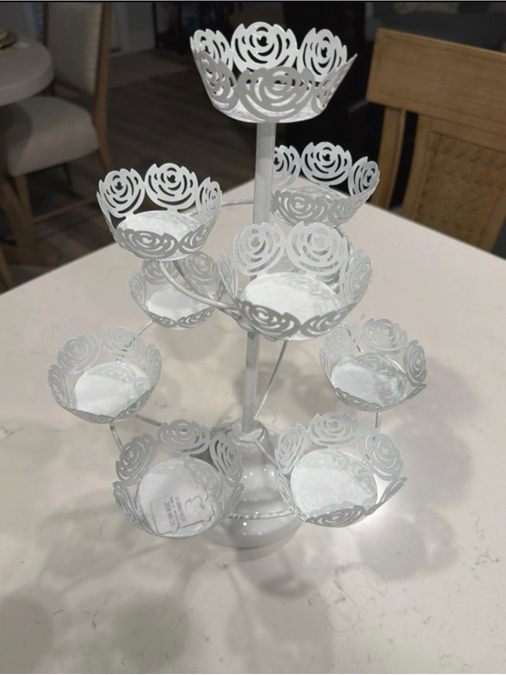 White Floral Tiered Cupcake Stand - Elegant Party Display NWOT